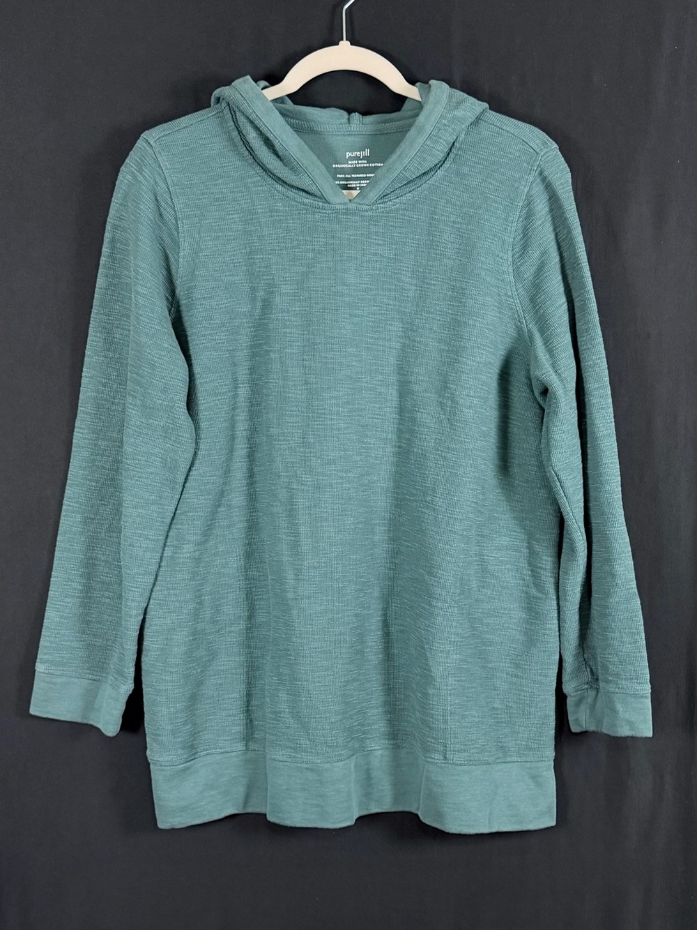 Pure Jill Dulled Teal Textured Pullover Hoodie Organic Cotton Lake Side Cozy